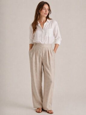 NWT Banana Republic Linen Blend Pleated Trousers Beige Tailored Pant Size 12